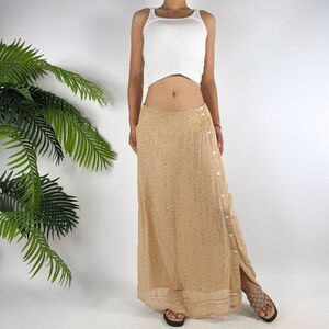 Vintage Beige Floral Fairycore Low Rise Bohemian Cottagecore Maxi Skirt / L